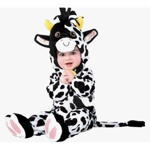 Mini Moo Infant Cow Costume 6–12 Months Jumpsuit Hood‎ Booties NWT Halloween